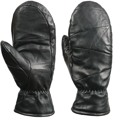 ProudDemon män fårskinn vinter läder vantar handskar, kvinnor vindtäta varma handskar vantar, tryckfodrade äkta läderhandskar för män och kvinnor, Svart, XL