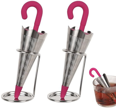 SHIDOW Umbrella-Shaped Silicone Tea Infusers for Loose Tea, Tea Infuser Filter Cute, Silicone Handle Loose Leaf tea Steeper, for Tea Cups, Mugs, Teapots(2Pcs Rose red)