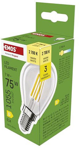 EMOS LED Lampe Edison Mini Globe, 7W Ersatz für 75W Glühbirne, runde Vintage-Glühlampe mit E14 Sockel und Helligkeit 1055 lm, Warmweiß 2700 K, 25000 h Lebensdauer, CRI > 80, 360° Abstrahlwinkel