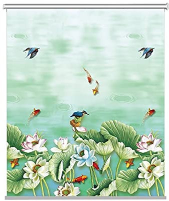 Wasserdichter Rollos mit Blumenmuster für Bad und Küche, Verdunkelungsrollos mit Szenen und Beschlägen, 140 x 200 cm breit, erhältlich in den Größen 60/80/100/120/160 cm, Grün