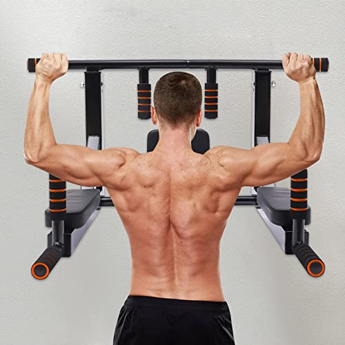 Multigriff Klimmzugstange Kraftstation Dip Station Pull Up Bar Power Tower Stand Klimmzug Stangen Wandmontage An Der Wand Befestigte Multifunktionale FüR Home Gym 440lb Tragfähigkeit (Schwarz)