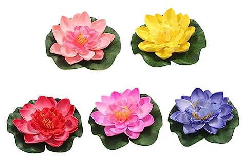 Cabilock Künstliche Schwimm Lotusblumen 17cm Seerosen Aus Kunststoff Für Teich Pool Deko Realistische Blumen Ornamente in 5 Farben Für Aquarium Gartendekoration