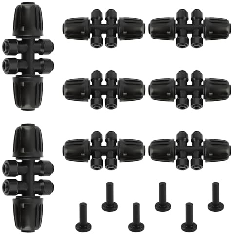 Kalolary 8PCS Barbed Tee Anschluss, Barbed Bewässerung Connector für 1/2'' a 1/4 con 6 Tapones, Racores Divisores 6 Vías con Púas para Tubos 12/16mm a 4/7mm