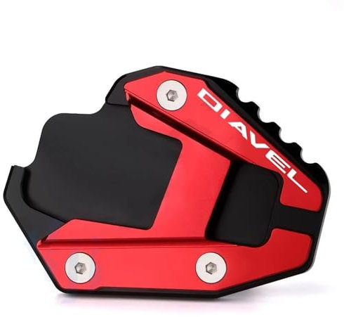 VQLDPX CNC-Seitenständer-Verlängerungsplatte Für Motorrad, Für Ducati Diavel 1260 Diavel 1260 Lamborghini 2020 2021 2022 2023, Vergrößerungsplatte Motorradständer Platte Verbreiterung(Rot,X-2)
