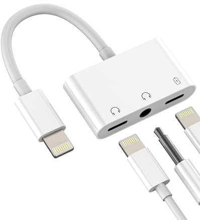 Adaptador Lightning a Jack 3.5mm para iPhone 14 13 Pro MAX Doble Auriculares Cargador Conector para iPad Certificado MFI para Apple Auxiliar Audio Cable Microfono Adaptadores Coche Accesorios