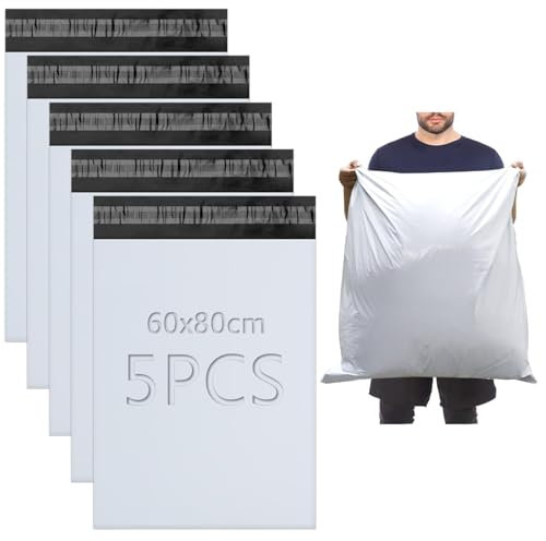 XRXYMQ 5 Stück Versandtüten Groß Versandtaschen Groß 60x80 cm Versandbeutel Selbstklebend Blickdicht Shipping Bags Kleidung Versandtasche für Kleidung Versand Textilien Warensendung