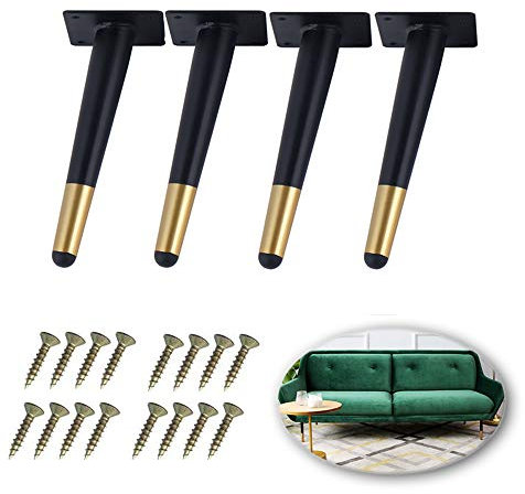 Uppsättning av 4 svarta bordsben i järn med stark bärförmåga och halkfri design – 20 cm (7,87 tum) höjd metallmöbler stödben för soffa och soffbord