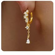 Meteorstarry 925 Silber/Gold Creolen mit ZirkoniaTropfenanhänger, Elegante kleine Hängeohrringe für Damen, Boho-Chic Quasten Ohrringe mit funkelnden Cubic Zirkonia Steinen Geschenk für Frauen/Mädchen