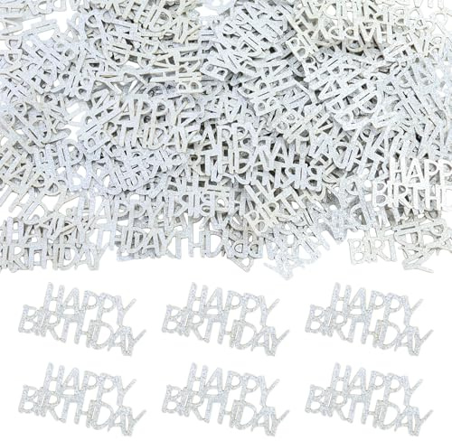 100 Stk Happy Birthday Konfetti Geburtstag Groß, Tischdeko Geburtstag Silber, Streudeko Frau Mann, Glitzer Confetti für Geburtstagsdeko, Luftschlangen Happy Birthday Deko