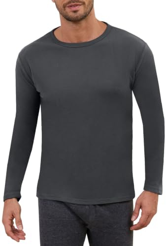 Yutdeng Camiseta Manga Larga Hombre Termicas Camisetas Interior Basicas Extra Cálido Cuello Redondo Slim Fit Pullover Casual Jersey Termico Hombre Camisa Termica Ropa Invierno Frio,Gris,XL