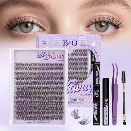 B&Q Wispy Lash Extension Set für Wimpern Extensions 8-16 mm 132PCS | Ultradünnes Band Natürliches Wispy Finish DIY Lash Extension Set mit Bond, Seal & Pinzette Bis zu 7 Tage Halt