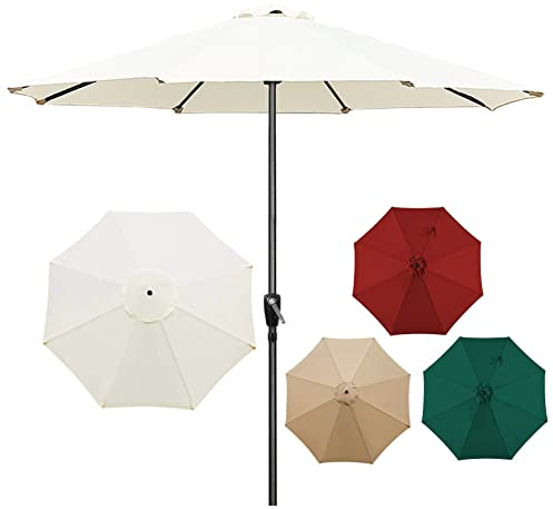 CLSDRZC Garden Patio Parasol Crank Handle, Market Table Umbrella, 1.5inch Detachable, with 8 Sturdy Ribs, Without Base Outdoor Parasol，Cream 270cm(9tf)
