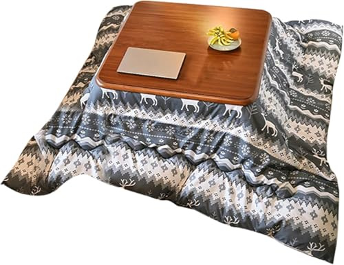 Multifunctional Table Set - 4-Piece Wooden Heat Table with Hanging Heater, Soft Futon, Plush Rug, Ideal for Coffee & Tea, Low Table for Cozy Spaces