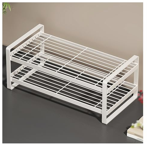 tapa encimera gas Estantería metálica de dos niveles, soporte para colocar utensilios de cocina en blanco y negro, soporte de refrigeración de escritorio para cocina(White,L 40cm/15.7in)