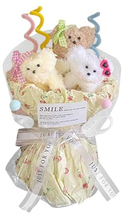 Oshhni Lindo Ramo de Peluche de Perro Iluminado con Dibujos Animados Hechos a Mano, Juguetes de Peluche para Novias, Mujeres, Aniversarios, Beige