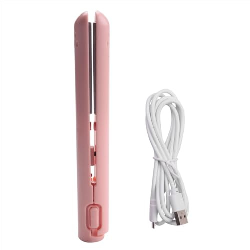 HWJAHQ USB-kabel mini bärbar plattång för rak och lockning dubbla användningsområden järn studenter rosa