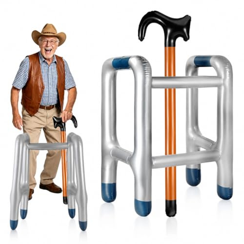 GTJEOI Aufblasbarer Gehstock und Aufblasbare Gehhilfe Set, Aufblasbare Gehhilfe, Aufblasbarer Rollator für Karneval Fasching Oder Rente Cosplay, Lustiges Geschenk für Geburtstagsstreiche