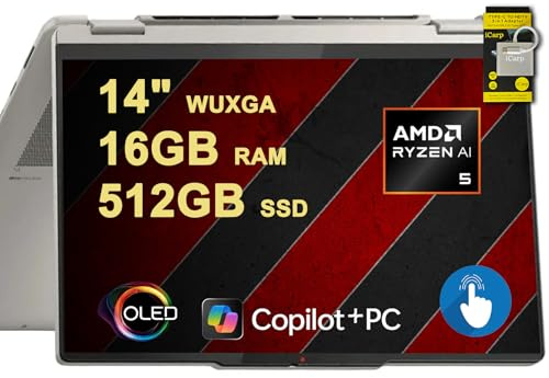 Lenovo Yoga 7 2-in-1 Laptop 14 WUXGA OLED Touch (100% DCI-P3, 600nits HDR) AMD 6-core Ryzen AI 5 340 (Up to 50 Tops) 16GB DDR5 512GB SSD for Designer Business Professional Win11 ICP Hub w/Copilot AI