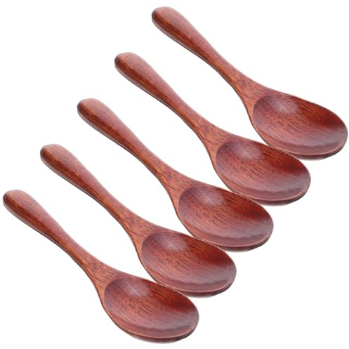 OSALADI Lot de 5 Cuillères Japonaises en Bois de Hêtre Vernissage 155X4 CM Cuillères à Miel à Long Manche Multifonctions pour Thé Dessert et Service Cuisine