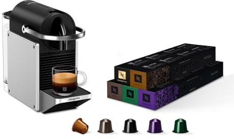 Nespresso - Pixie Magimix - Machine à Café en Aluminium - Bundle 50capsules | Bundle avec Cafetière à Dosette Compacte et 50 Capsules Aluminium - Espresso et Lungo - Arrêt Automatique Après 9 Minutes