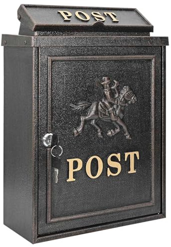 Cassetta Postale da Muro, Cassetta Postale in Alluminio Colato Porta Bronzo 29x13x41cm Resistente agli Agenti Atmosferici Tetto Impermeabile per Giardino Terrazza Casa