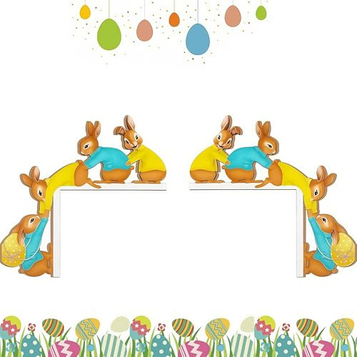 2 cornici per porte decorative pasquali – divertente decorazione pasquale per porta, cornice in legno con lepre scultura in legno, stampa su entrambi i lati, decorazione pasquale per porta, finestra