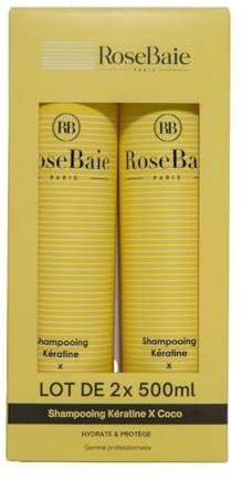 ROSEBAIE | Duo Shampoing Coco & Kératine | Sans Sulfates | Nutrition & Hydratation | Cheveux secs abîmés fourchus | Format Economique 2x500ml