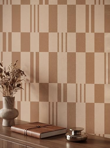 Newroom Vliestapete Braun Blumentapete Modern Grafisch Wohnzimmer | Geometrisches Blockmuster, changierender Glanz, raue Struktur, Cognac-Sandton, Warm, Mustertapete Schlafzimmer, ansatzfrei
