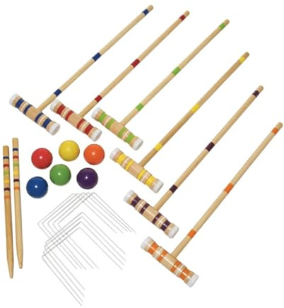 ICDKOYK Spannendes Outdoor Krocket Set mit 6 Schlägern für Familienfeiern und Freizeitaktivitäten. Sportspiele für den Garten. Mit Türen. Sechs Spieler Krocket mit