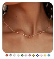 FUNEIA Kette Gold Damen Halskette 18k Vergoldete mit Geburtsstein Anhänger Wasserfest Goldkette mit Kleeblatt Verstellbare Goldene Kette für Freundin Frauen Mädchen Goldschmuck Geburtstag Geschenk