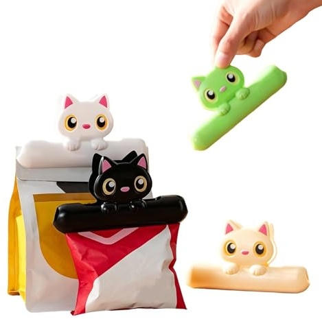 Söta kattformade påsklämmor | 4 stycken tätningspåsar spannmål | Liten klämma för hårklipp, kockar föräldrar husägare bagare camping vandring kontor sovsal