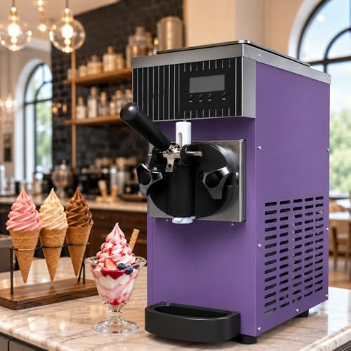 Sushangmao Macchina per Gelato Professionale, Gelatiera da Banco, Macchina per Gelato Soft da Banco da 450 W, Produzione 4-5 kg/H, Tramoggia da 2,5 Litri, Controllo LCD Purple