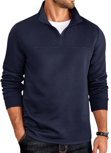 COOFANDY Herren tröja med 1/4 dragkedja pullover Ohne Kapuze, Marinblå, L