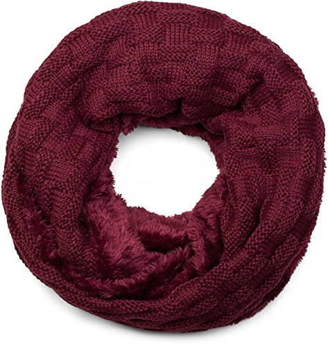 styleBREAKER calda sciarpa scaldacollo in maglia con motivo intrecciato e morbidissimo rivestimento interno in pile, sciarpa ad anello, unisex 01018150, colore:Bordò-Viola
