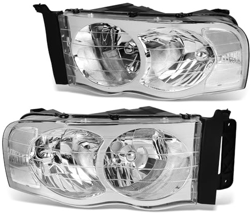DNA MOTORING HL-OH-DR02-CH-CL1 Chrom-Gehäuse, klares Eckscheinwerfer, kompatibel mit 02-05 Ram 1500/03-05 Ram 2500 3500, links und rechts