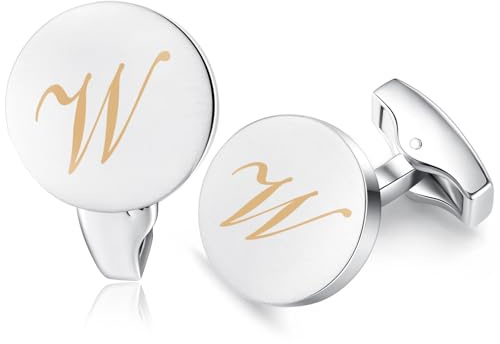 HONEY BEAR Briefe Initialen Buchstabe manschettenknöpfe Herren Edelstahl Hochzeit Cufflinks Manschettenknopf Gebürstetes Silber (W)