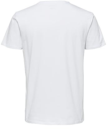 Herr vald basic T-shirt | enfärgad rund hals kortärmad skjorta SLHNEWPIMA | Jersey stretch bomull, Vit, M