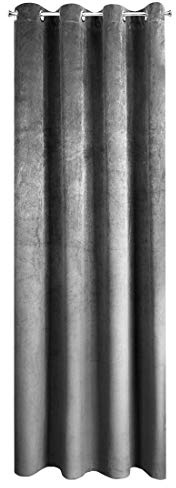 Eurofirany Pierre Samt Vorhang mit Ösen -1 STK. Velvet Einfarbig Gardine 200g/m², Samtvorhang für Wohnzimmer Schlafzimmer, 140x250 cm, Grau