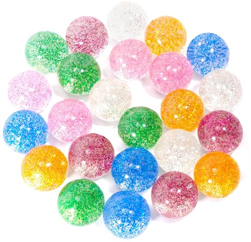 Pllieay 24pcs Balles Rebondissantes Paillettes, 32mm 6 Couleurs Balles Rebondissantes pour Enfants Bleu, Or, Vert, Rose, Argent, Violet