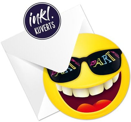 12 Smiley Einladungskarten Kindergeburtstag |das Original mit Ø 15cm und 400g/m² stabilen Papier | runde Einladung für Jungs und Mädchen (12 Einladungen mit Umschlag)