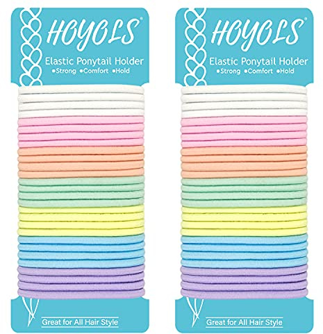 HOYOLS Élastiques pour cheveux sans métal, assortis pour queue de cheval de bébé, sans accrocs, pour filles et femmes, accessoires pour cheveux épais, rose, bleu, jaune, blanc – 7 teintes, 56 pièces
