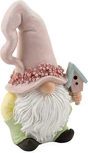 Boston International Garden Gnome Tabletop Figurine, 5.5-Inches, Darra with a Pink Hat