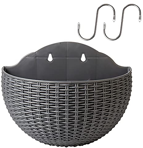 MISNODE 2 Pack Wall Planters For Indoor Plants, 10.2 Inch Wall-mounted Flowers Pot, Imitation Rattan Vase With S Hooks Wall Hanging Flower Planters