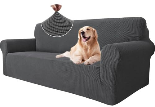 Ystyle Elasticas Funda Sofa 3 Plazas, Fundas de Sofa Ajustables con Reposabrazos, Gruesa Funda Sofá Anti Gatos Perros y Mascotas, Moderna Cubre Sofa Antimanchas Lavable, Gris