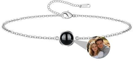 Nergaebe Benutzerdefiniertes Foto Armband für Frauen - Personalisiertes Projektion Armband Mit Bild im Stein - Sterlingsilber Kreis