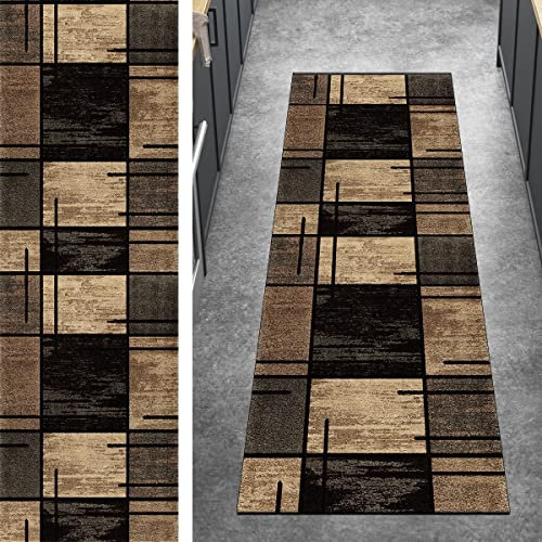 Ymural Alfombra abstracta moderna para pasillo, antideslizante, lavable, marrón, antideslizante, largo pasillo para pasillo, dormitorio, entrada, escalones, personalizable