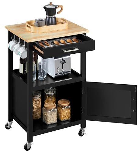 Yaheetech Chariot de Cuisine en Bois, 55x 45x 89cm, Noir