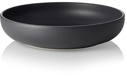 ROCKZZERO 6 Pastateller im Set - Steingut, spülmaschinenfest und temperaturbeständig - Bowls aus umweltfreundlichen Rohstoffen - Schwarz - 22 cm Durchmesser - 5 cm Höhe - 750 ml