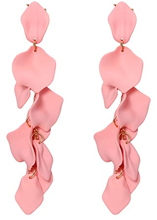 EVER FAITH Lange Blütenblatt Ohrringe für Damen Mädchen Baumeln Quaste Acryl Rosa Blume Statement Dangle Sommer Urlaub Schmuck