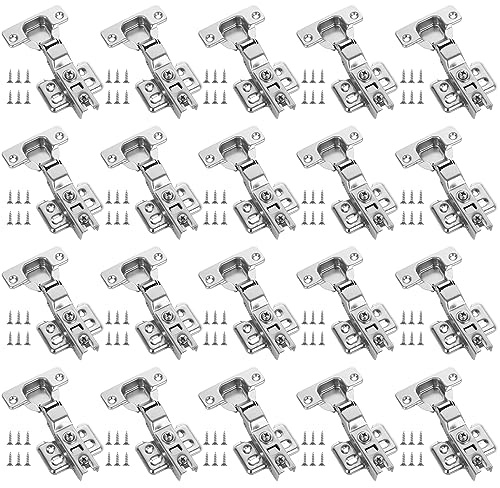 APACALI 20 PCS Half Overlay Kitchen Cupboard Hinges, Kitchen Cabinet Hinges with Screws, Cabinet Hinge, Soft Close Hinge for Kitchen Cupboards, Bathroom, Bedroom, Dining Room, Silver